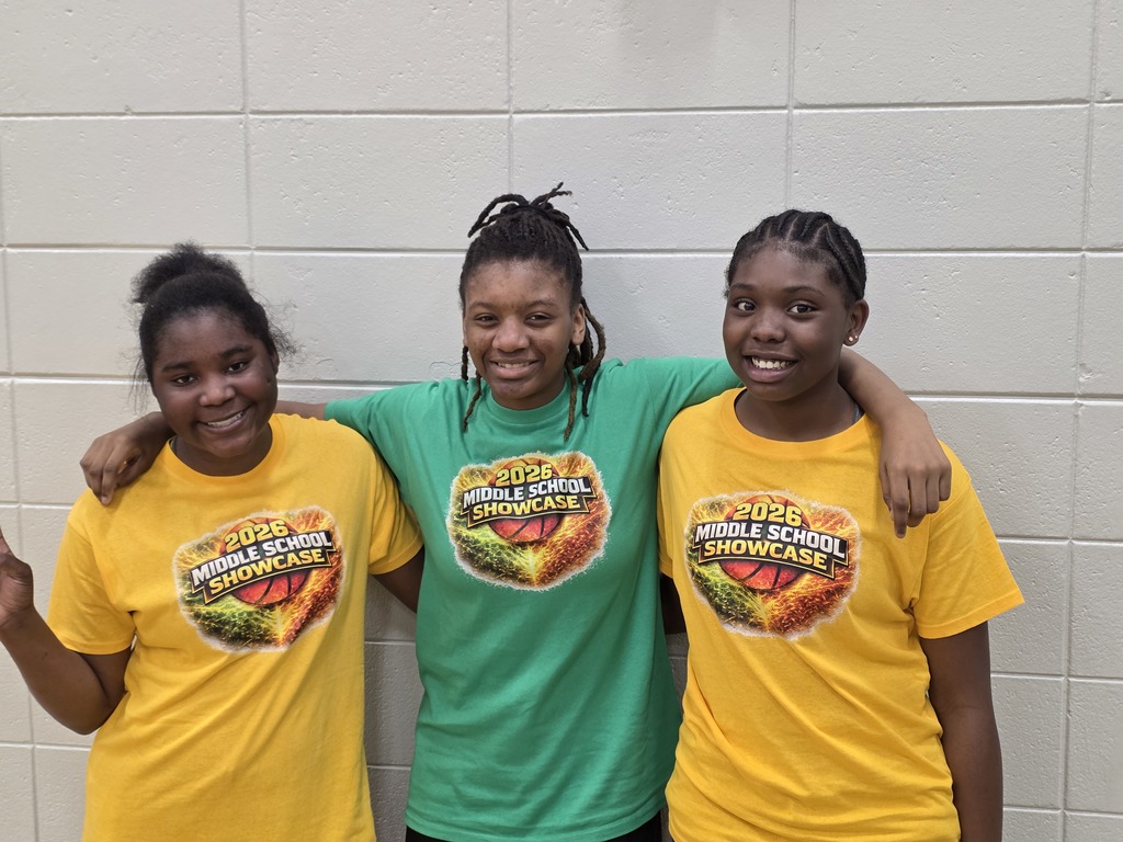 Picture of Carmen, Aubrey, and Alivia representing Dunbar at the Middle School Girls Basketball Showcase.