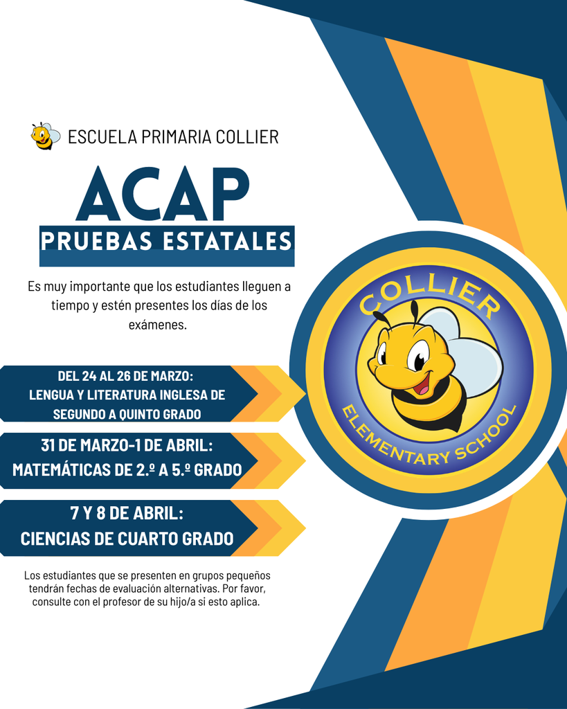 ACAP testing- ELA March 24th-26th, Math March 31st-April 1st, 4th grade Science April 7th-8th