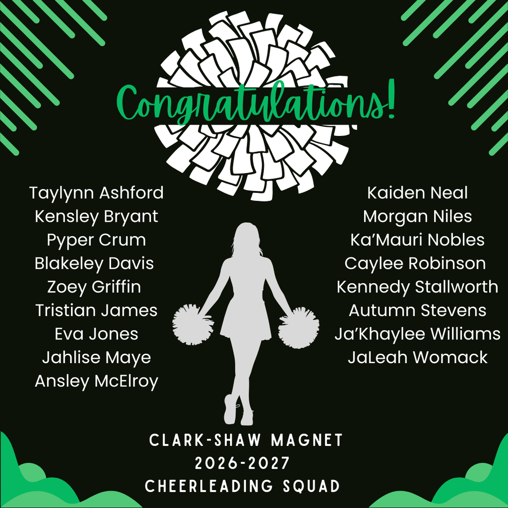 Graphic announcing cheerleading squad for 2026-2027- all names are listed in caption 