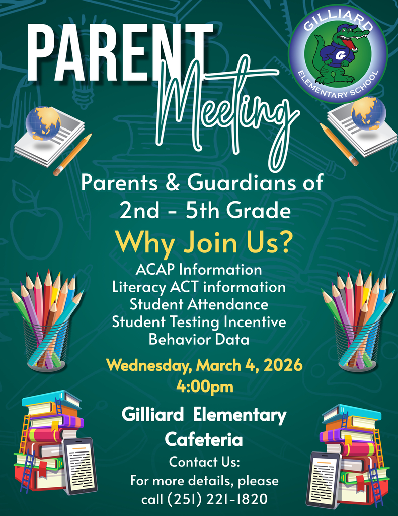 FRIENDLY REMINDER: We would like to invite all parents of students in grades 2nd through 5th to a crucial parent meeting scheduled for Wednesday, March 4th at 4pm. This meeting will take place in the school's cafeteria. During this gathering, we will discuss significant topics including the Alabama Comprehensive Assessment Program (ACAP), the Literacy Act, chronic absenteeism, and student behavior. Although these subjects might appear basic, our discussion will specifically address issues pertinent to your children in these grades. One of the critical points of discussion will be the ACAP, particularly the English Language Arts (ELA) portion. It is imperative for you to understand that students who do not achieve the cut score of 444 may be required to repeat the 3rd grade. This meeting will provide you with detailed information and answer any questions you might have regarding this matter. The meeting will not be lengthy, but your attendance is of utmost importance. We want to ensure that all parents are fully informed and engaged in their child's educational journey. Your participation will help us work together to support your child's success. We sincerely hope you can make every effort to attend this important meeting. Thank you for your continuous support and collaboration.