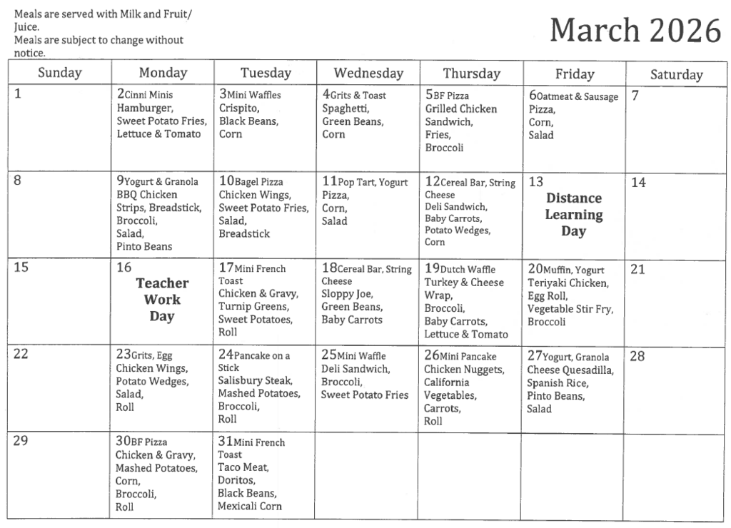 March Menu