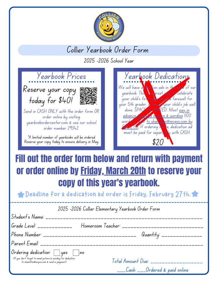 buy a yearbook for $40. deadline is March 20th. 