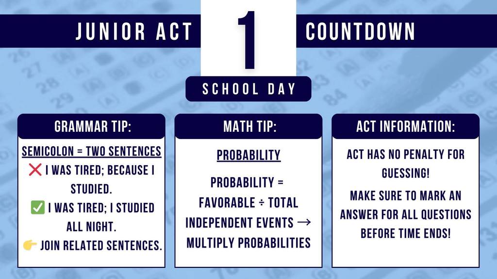 One school day until the ACT