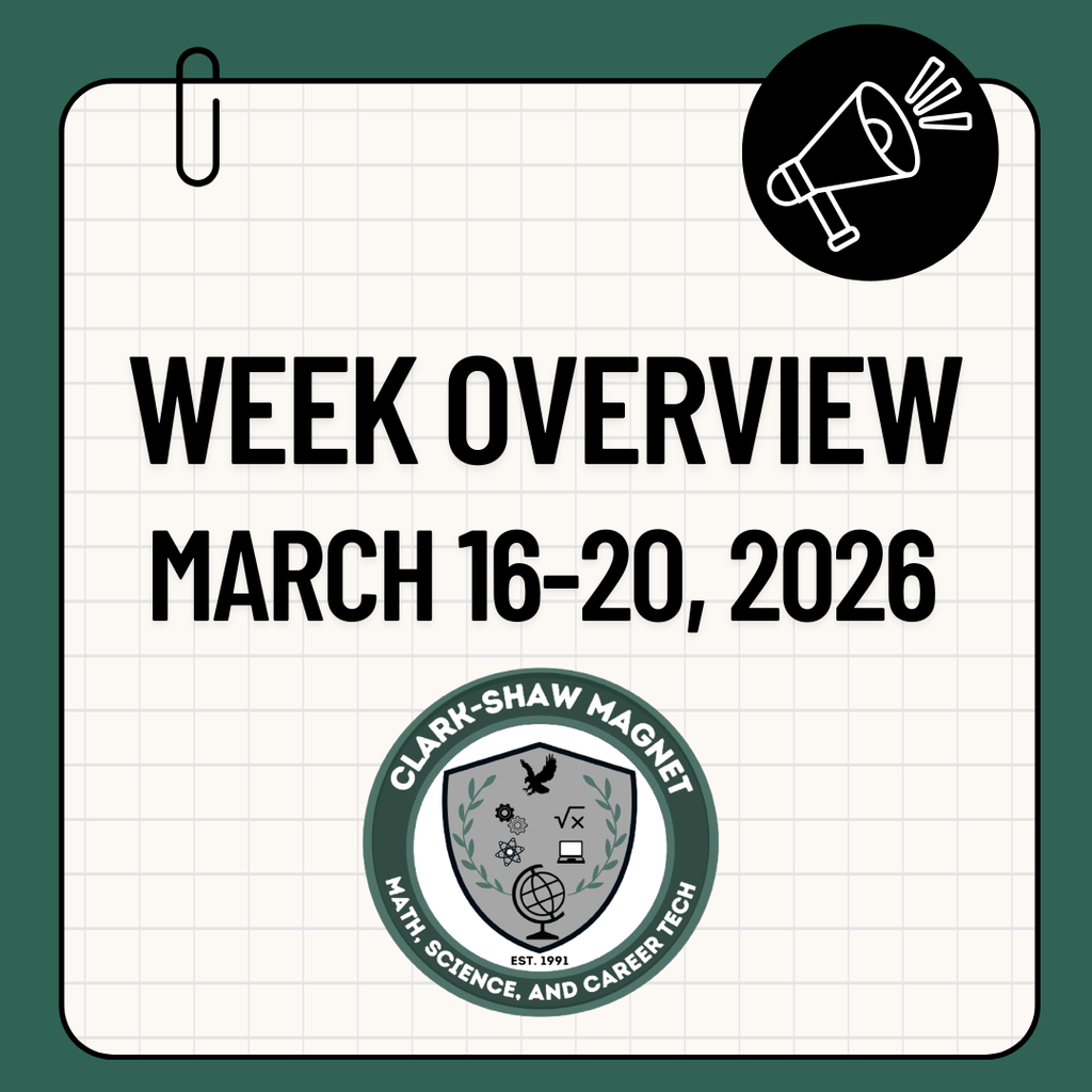 Graphic for announcement of Week Overview for March 16-20- all information listed in body of post