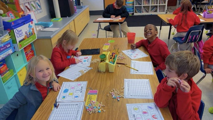 Mrs. Richardson’s Kindergarten class sorting lucky charms. 