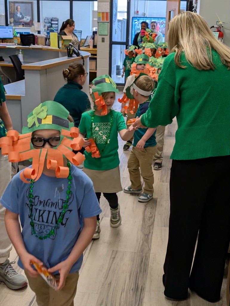 Our Pre-K students disguised themselves as leprechauns and paraded through the office.