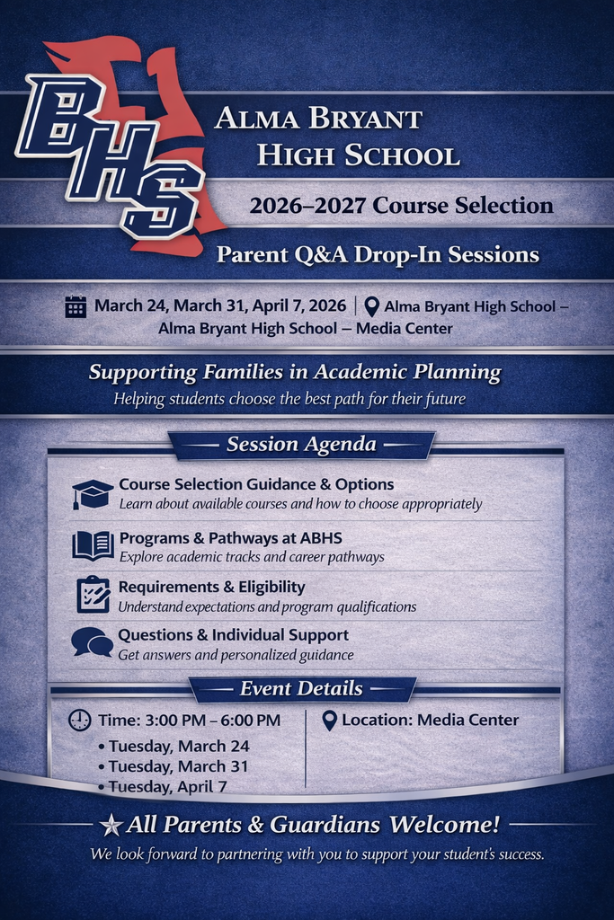Parents, our counselors will be here 3 nights to answer any questions about your student's schedule options for next year. This will include topcs such as course selections, career tech options, dual enrollments courses and requirements, graduation diploma types. Please see the attached sheet for more details.   Dates- March 24th, 31st, and April 7th from 3:00 to 6:00, in the media center. 