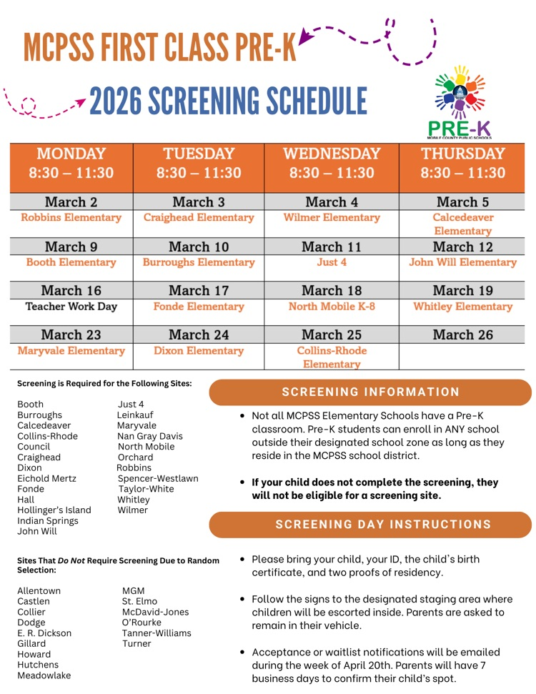 prek screener schedule 