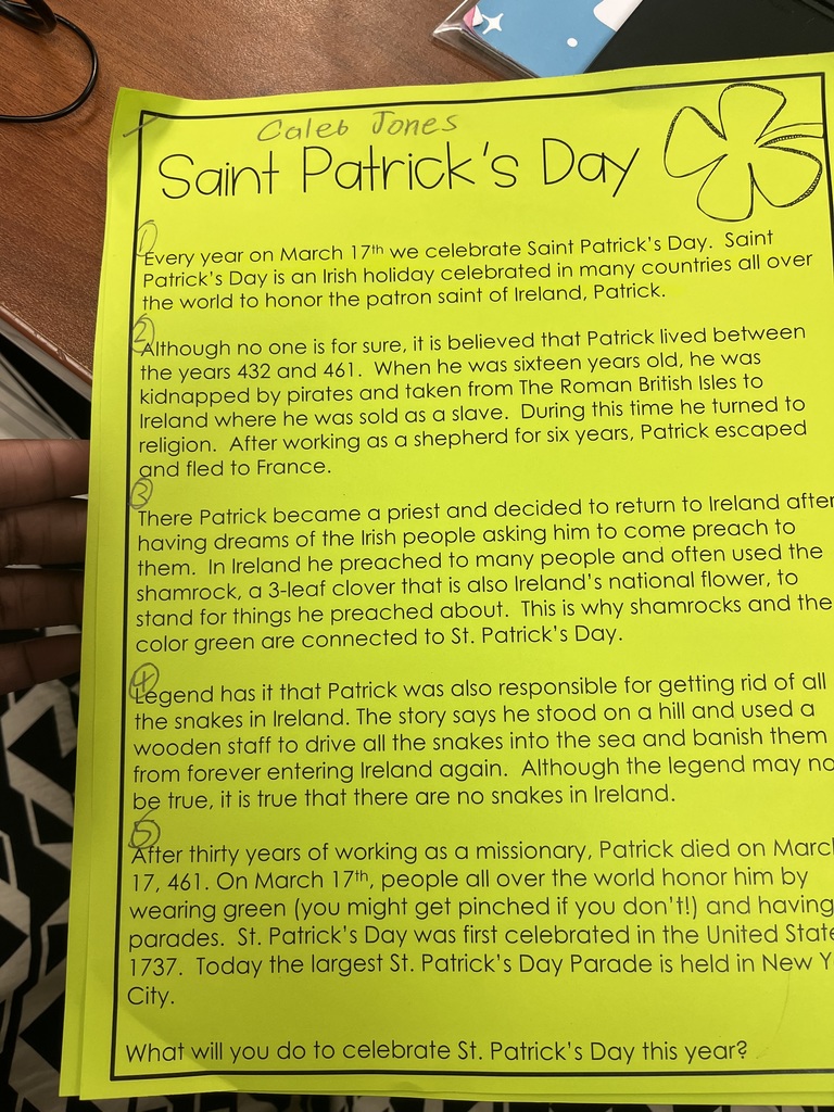 St. Patrick's Day with Ms. Withers Class