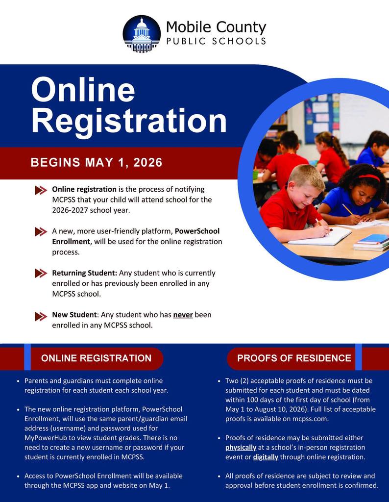 Starting May 1st, online registration will be open for all students in MCPSS schools.