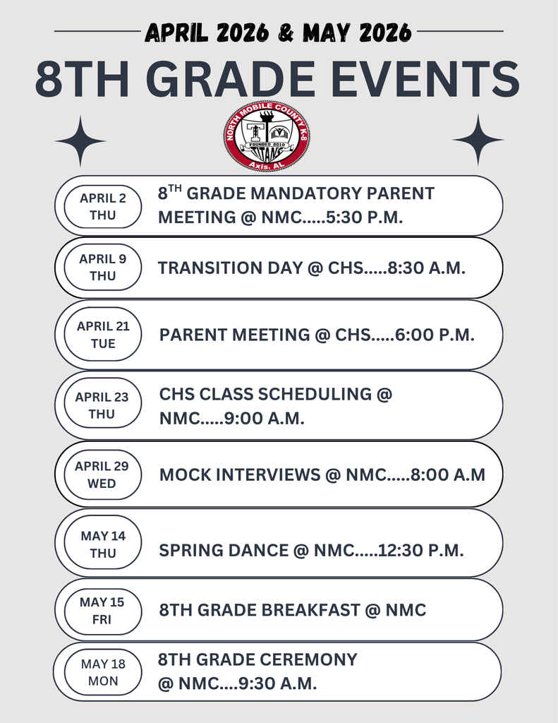 Upcoming 8th grade events