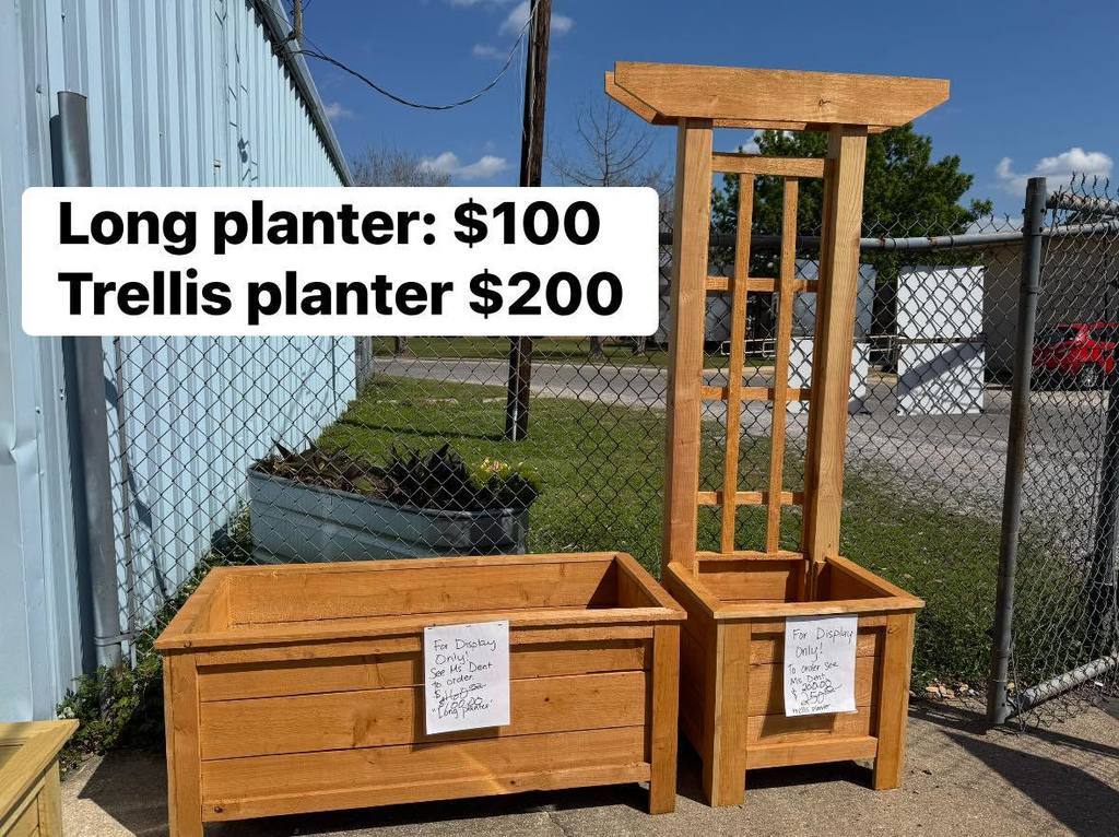 Long planter: $100 and Trellis planter: $200