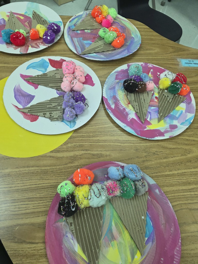 Crafts created by students. The craft is an ice cream cone complex design with multiple patterns 