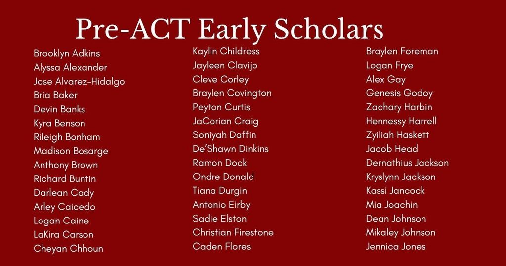 Pre-ACT Early Scholars, page 1