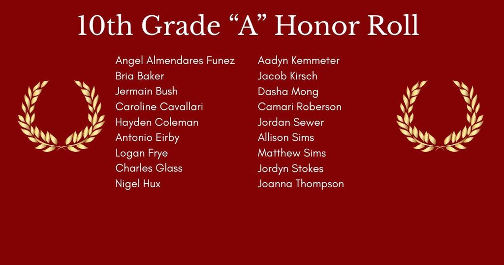 10th Grade "A" Honor Roll