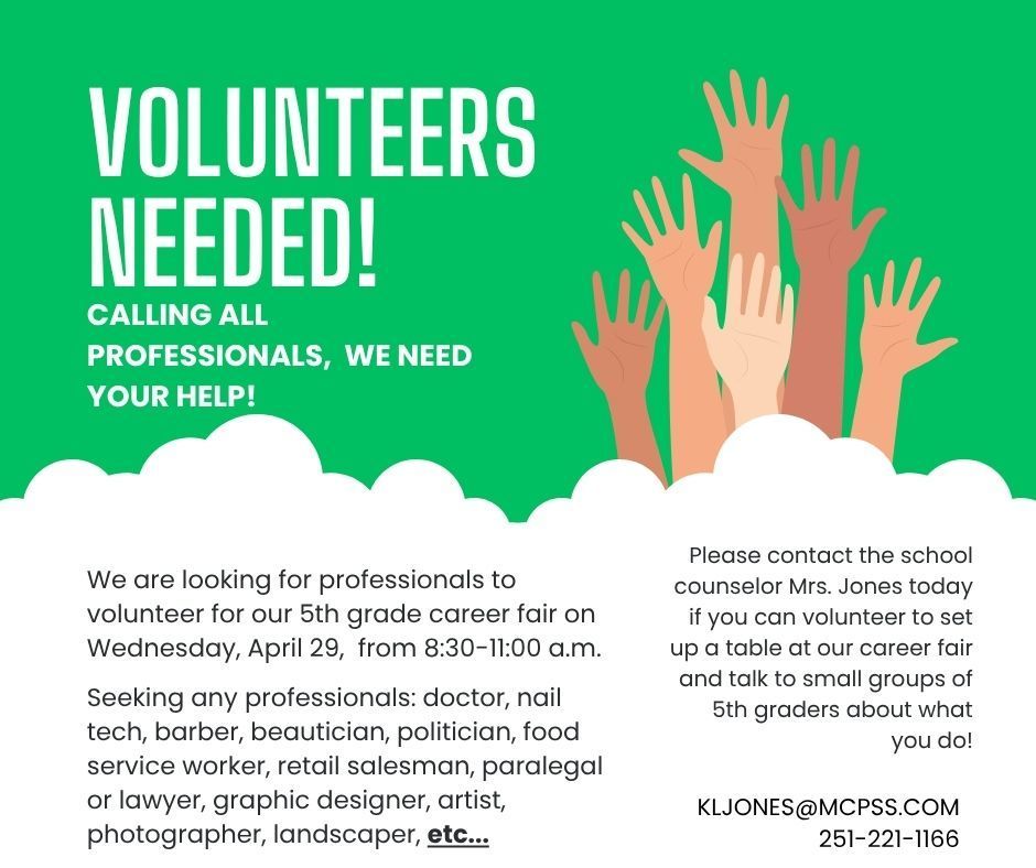 Volunteers Needed for Career Fair on Wednesday April 29