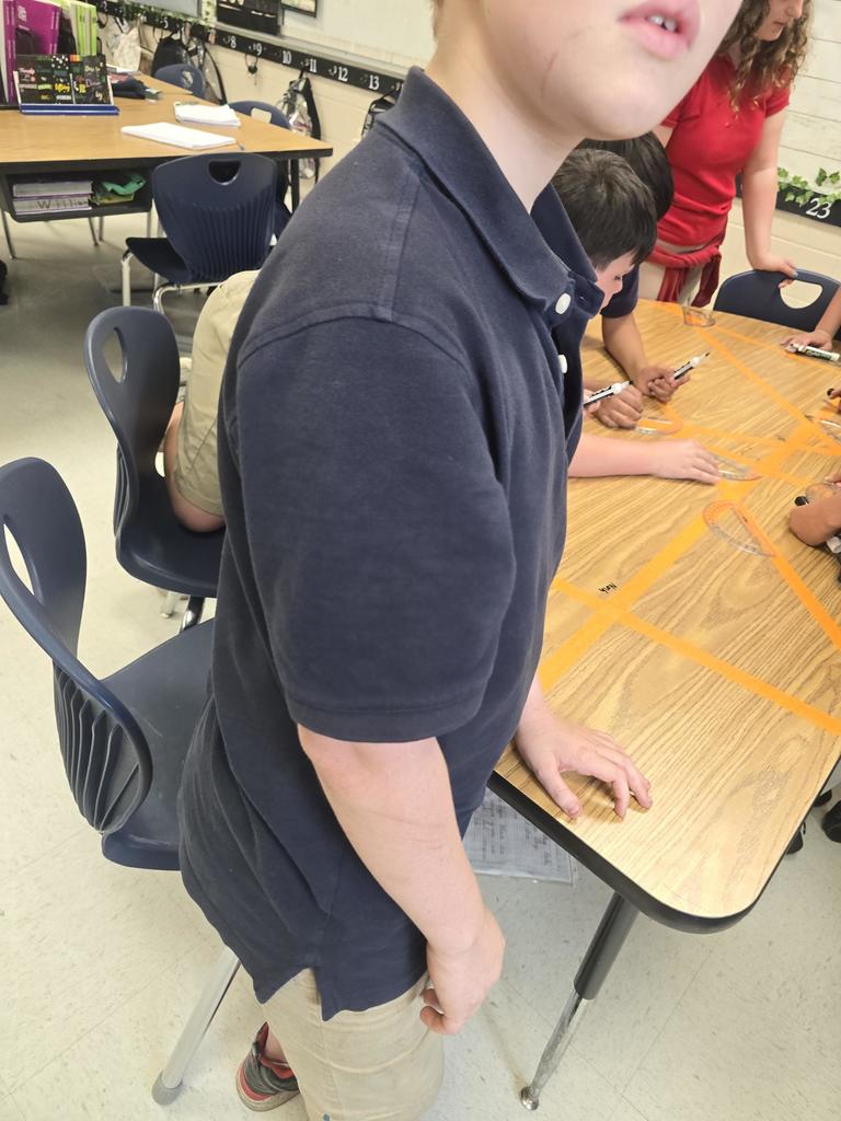 Mrs Holland's class measured acute, right, and obtuse angles using protractor on our classroom tables.