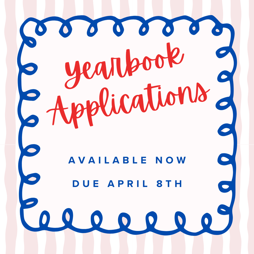 Graphic announcing yearbook applications are available 