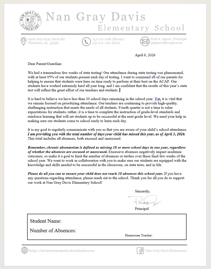 Attendance Letter - April 2026