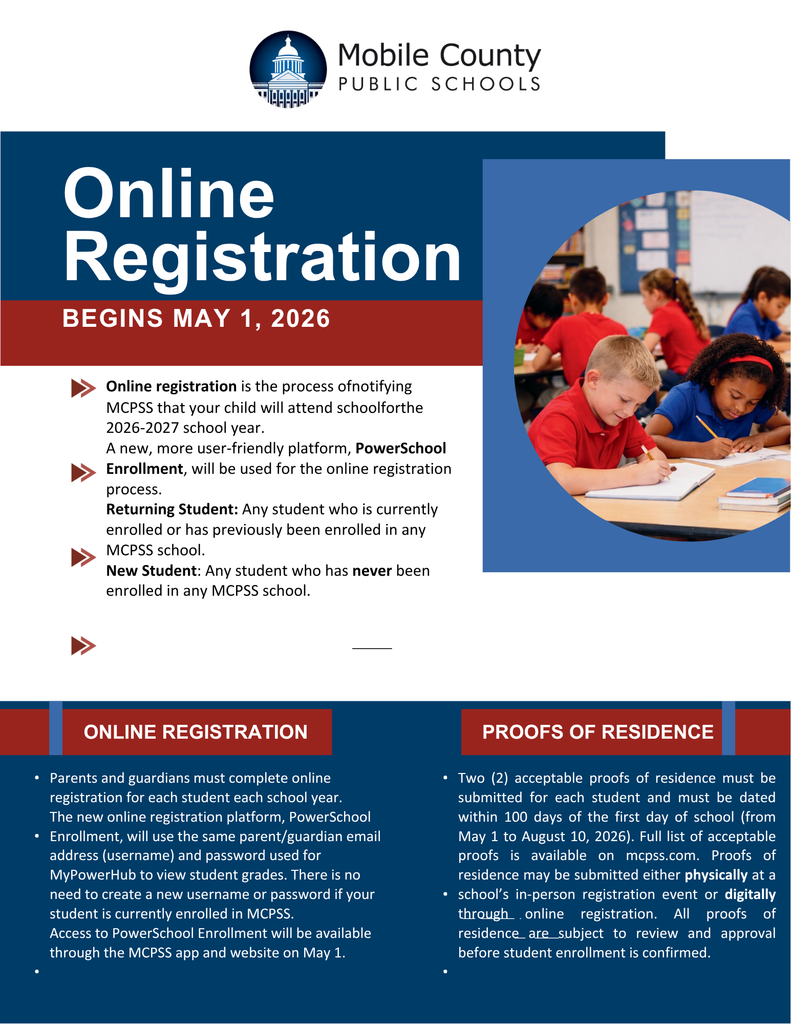 Online registration flyer. Registration begins May 1, 2026