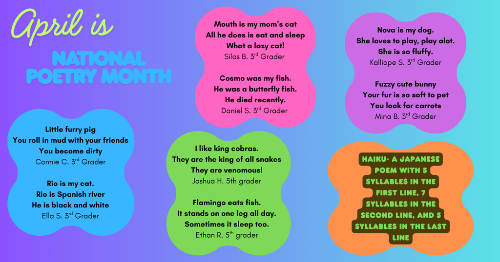 Haiku poetry written by 3rd and 5th graders. 