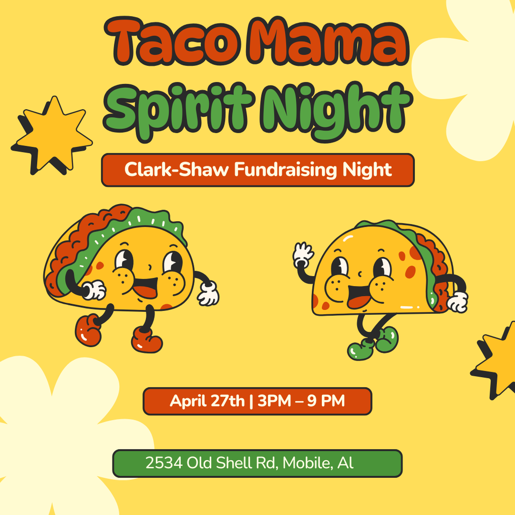 Graphic announcing Spirit Night at Taco Mama's- all information is included in the caption 
