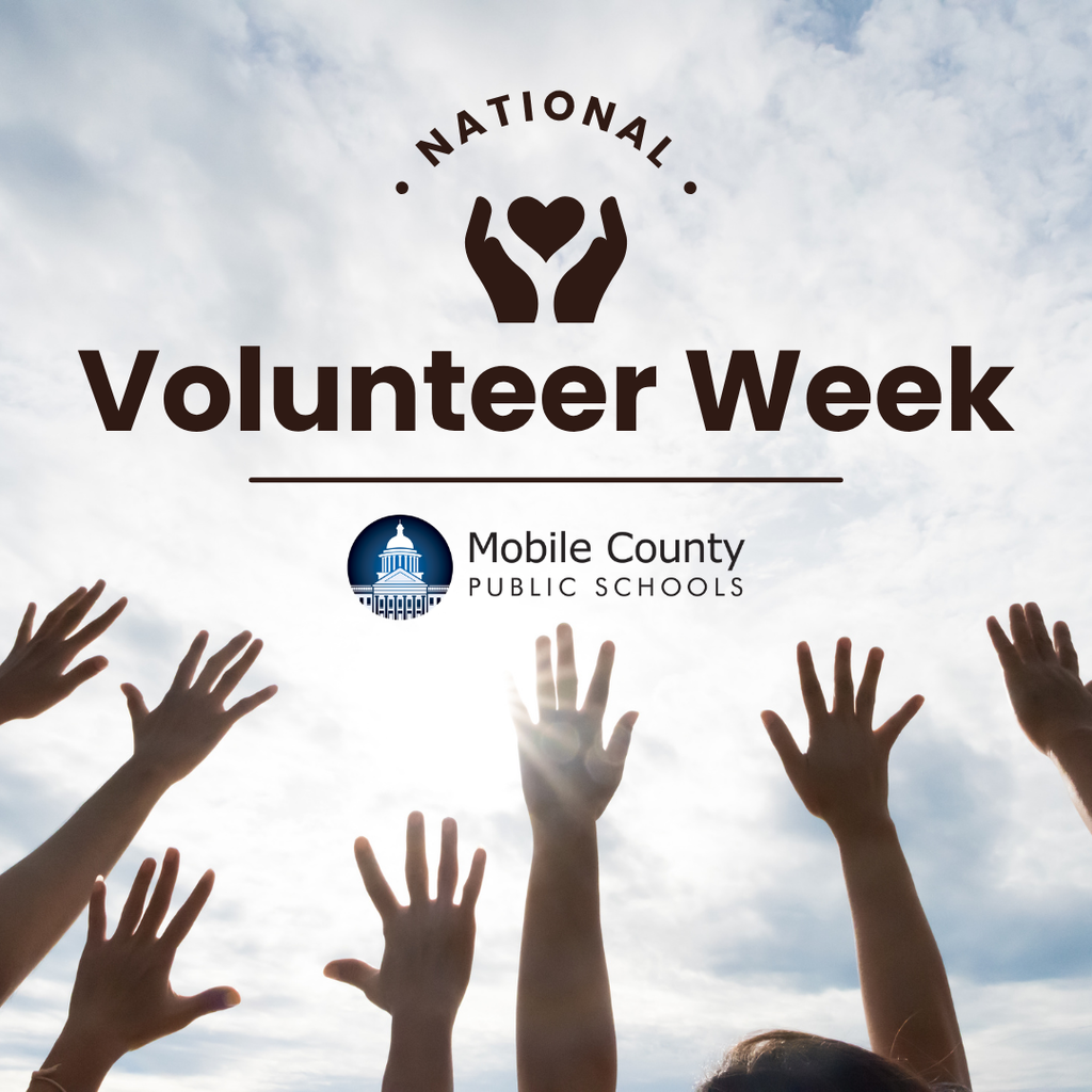 Graphic with raised hands and the words "National Volunteer Week"