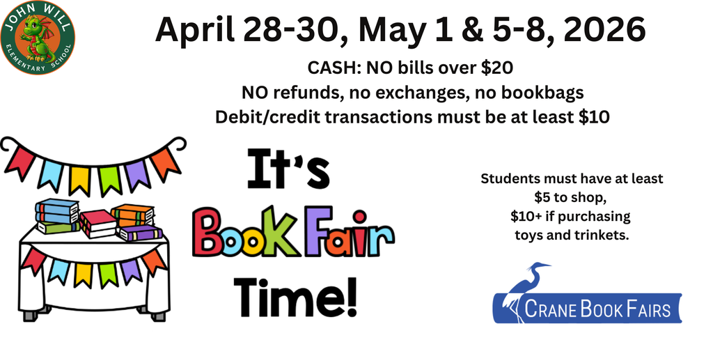 April 28-30, May 1 & 5-8, 2026 CASH: NO bills over $20 NO refunds, no exchanges, no bookbags Debit/credit transactions must be at least $10 Students must have at least $5 to shop, $10+ if purchasing toys and trinkets.