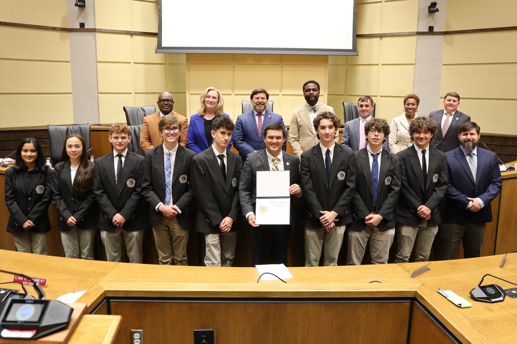 Mobile's City Council and Mayor stand with Davidson's Hi-Q team
