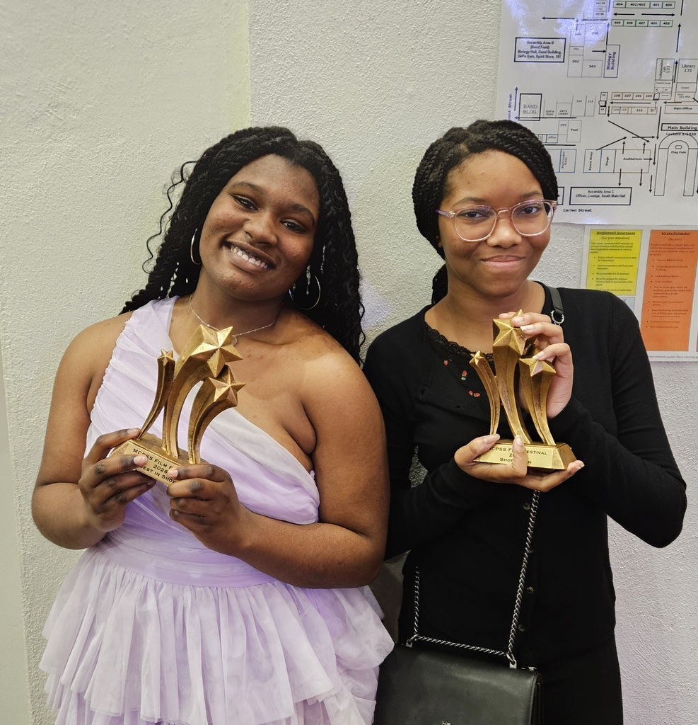 Anae and Zoey won Best Short Film Middle School and Best in Show Middle School at the MCPSS Film Festival.