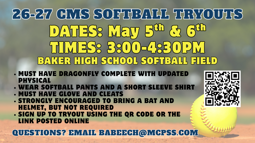 26-27 CMS Softball Tryouts Info