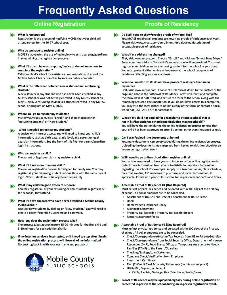 Online registration frequently asked questions.