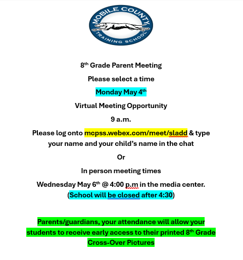 *th grade parent meeting notification