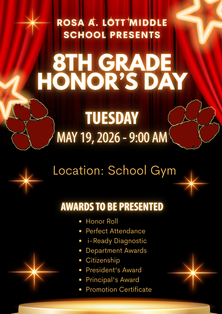 8th Grade Honor's Day Tuesday, May 19th at 9AM