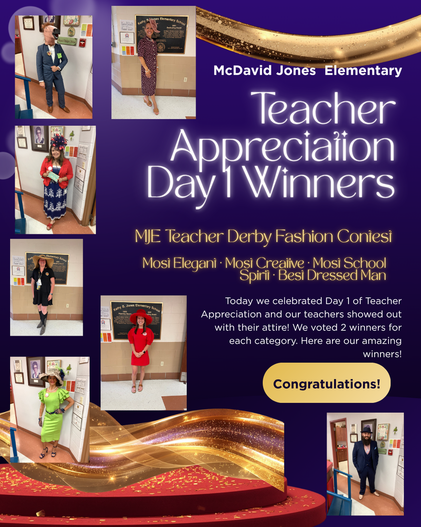 Today we celebrated Day 1 of Teacher Appreciation and our teachers showed out with their attire! We voted 2 winners for each category. Most Elegant • Most Creative • Most School Spirit • Best Dressed Man Here are our amazing winners! 