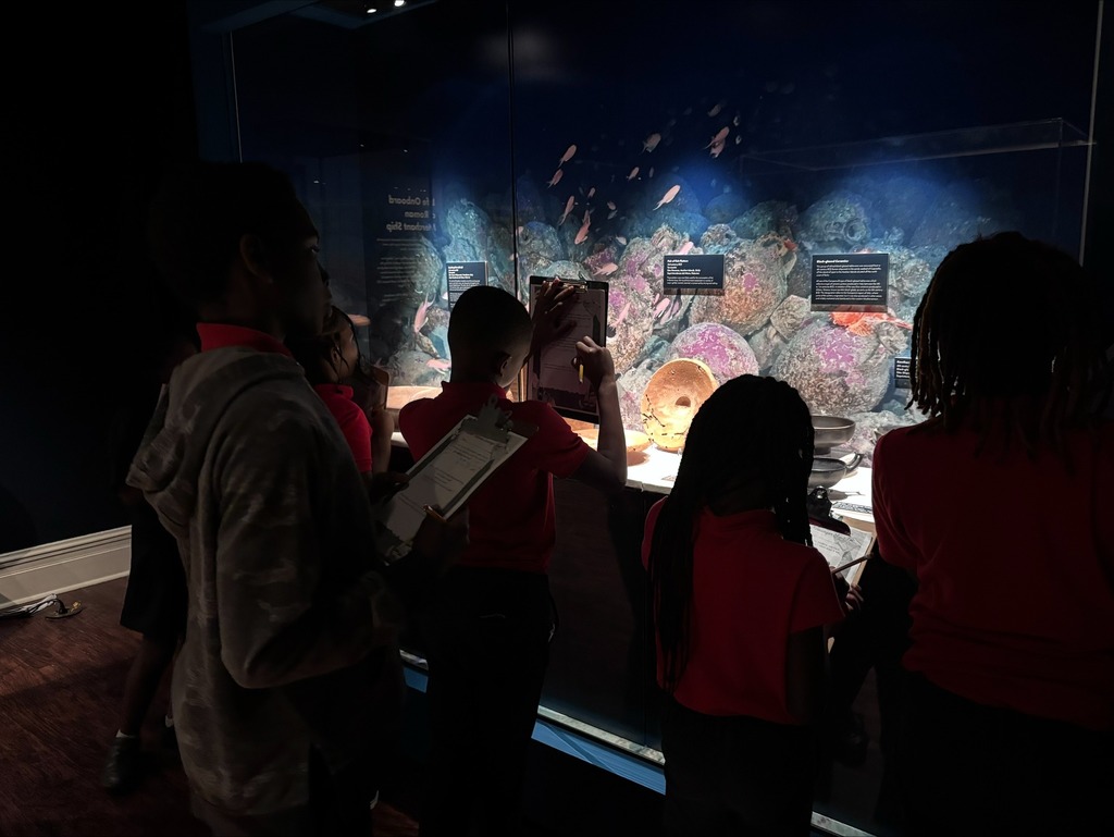 Students from Morningside Elementary taking notes on their clipboards as they observe marine life. 
