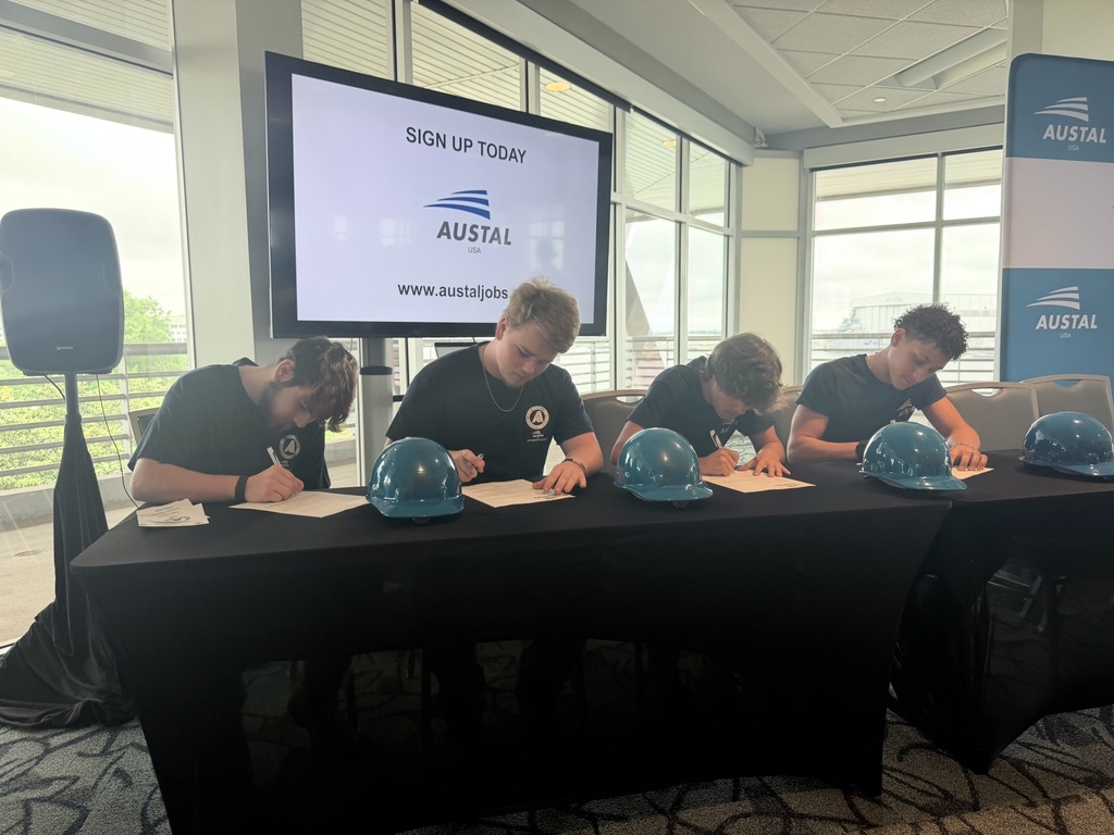 At Austal USA’s Apprentice Signing Day, these future shipbuilders officially committed to careers in skilled trades through our workforce development program — choosing hands-on career paths in welding, ship fitting, pipe welding, and pipe fitting.