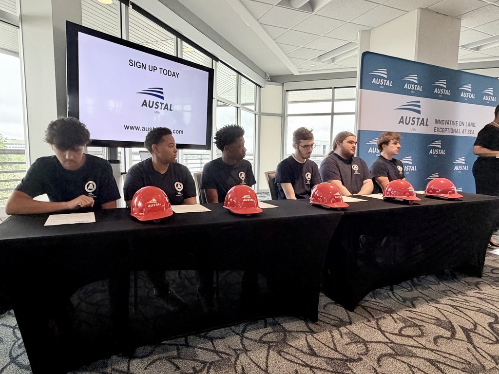 At Austal USA’s Apprentice Signing Day, these future shipbuilders officially committed to careers in skilled trades through our workforce development program — choosing hands-on career paths in welding, ship fitting, pipe welding, and pipe fitting.