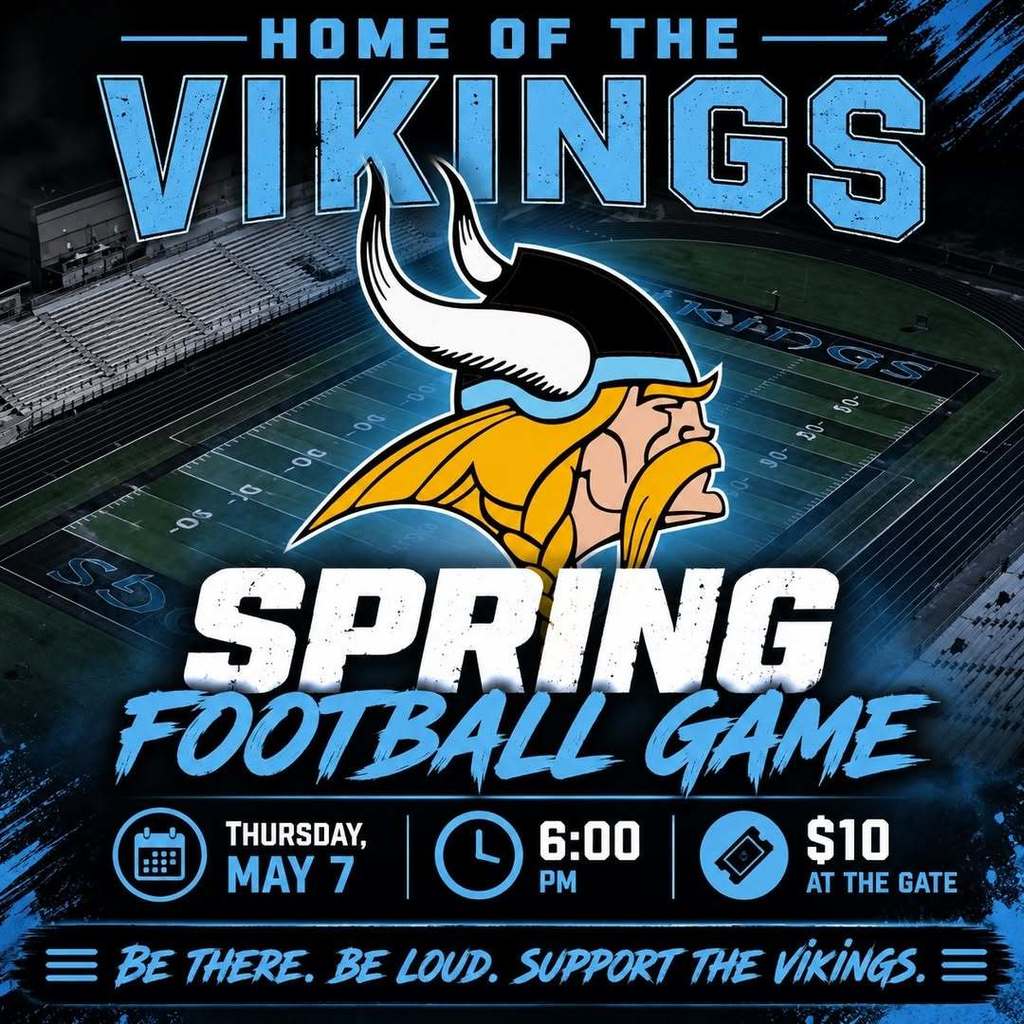 Join us for our Spring Football game on Thursday night. Game will start at 6 PM and cost is $10 at the gate. 