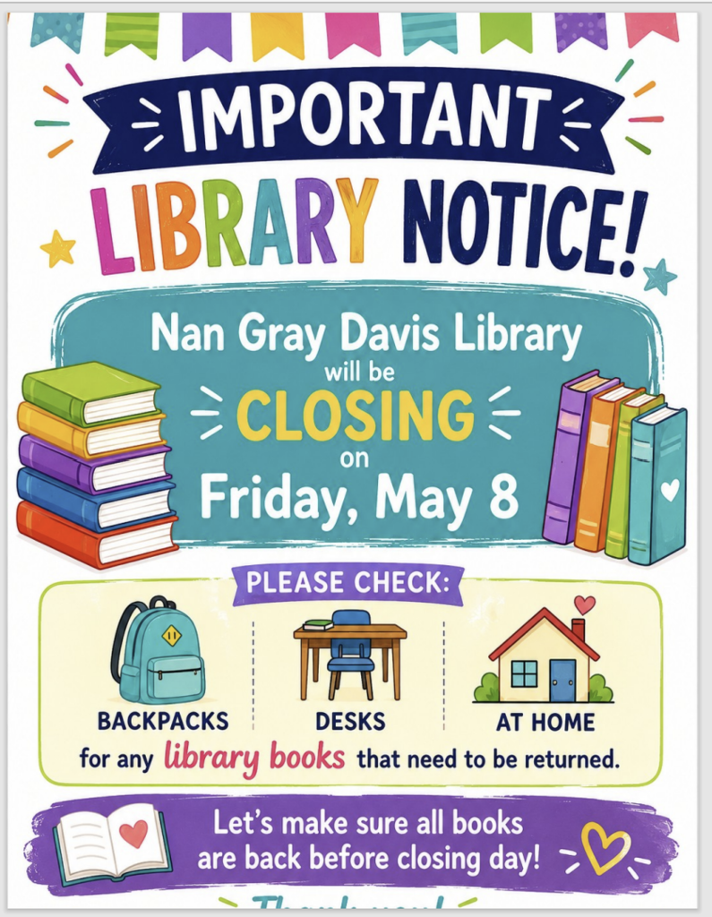 School Library closing Friday, May 8