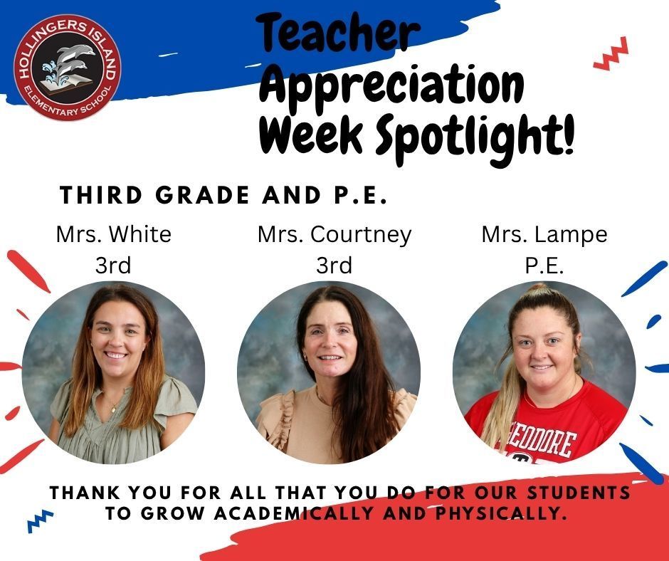 Teacher appreciation post for third grade and p.e. pictures left to right white, courtney, lampe