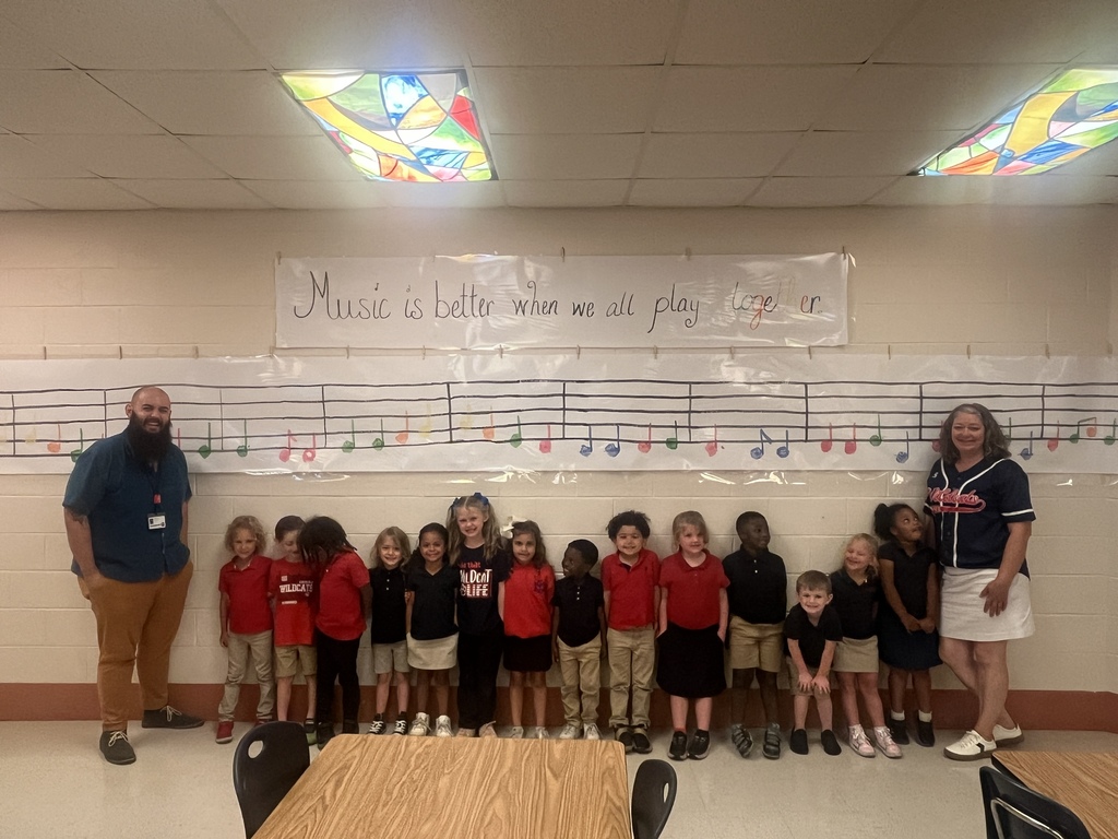 Mrs. Helton's Pre-K class made an art project for our fabulous music teacher, Mr. Medina. We would like to display their hard work. Each music note is a different student's hand print and they wrote each note to the tune of "Ode to Joy" from Beethoven's 9th Symphony. Their project touched Mr. Medina's heart and brought the biggest smile to his  face. 