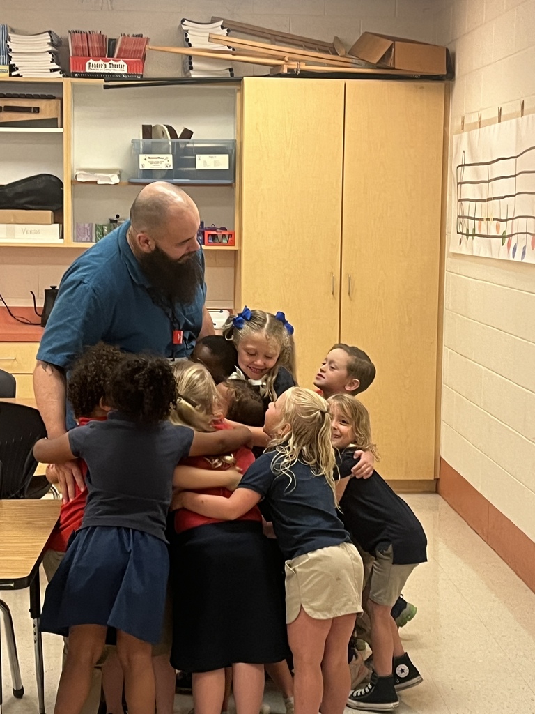 Mrs. Helton's Pre-K class made an art project for our fabulous music teacher, Mr. Medina. We would like to display their hard work. Each music note is a different student's hand print and they wrote each note to the tune of "Ode to Joy" from Beethoven's 9th Symphony. Their project touched Mr. Medina's heart and brought the biggest smile to his  face. 
