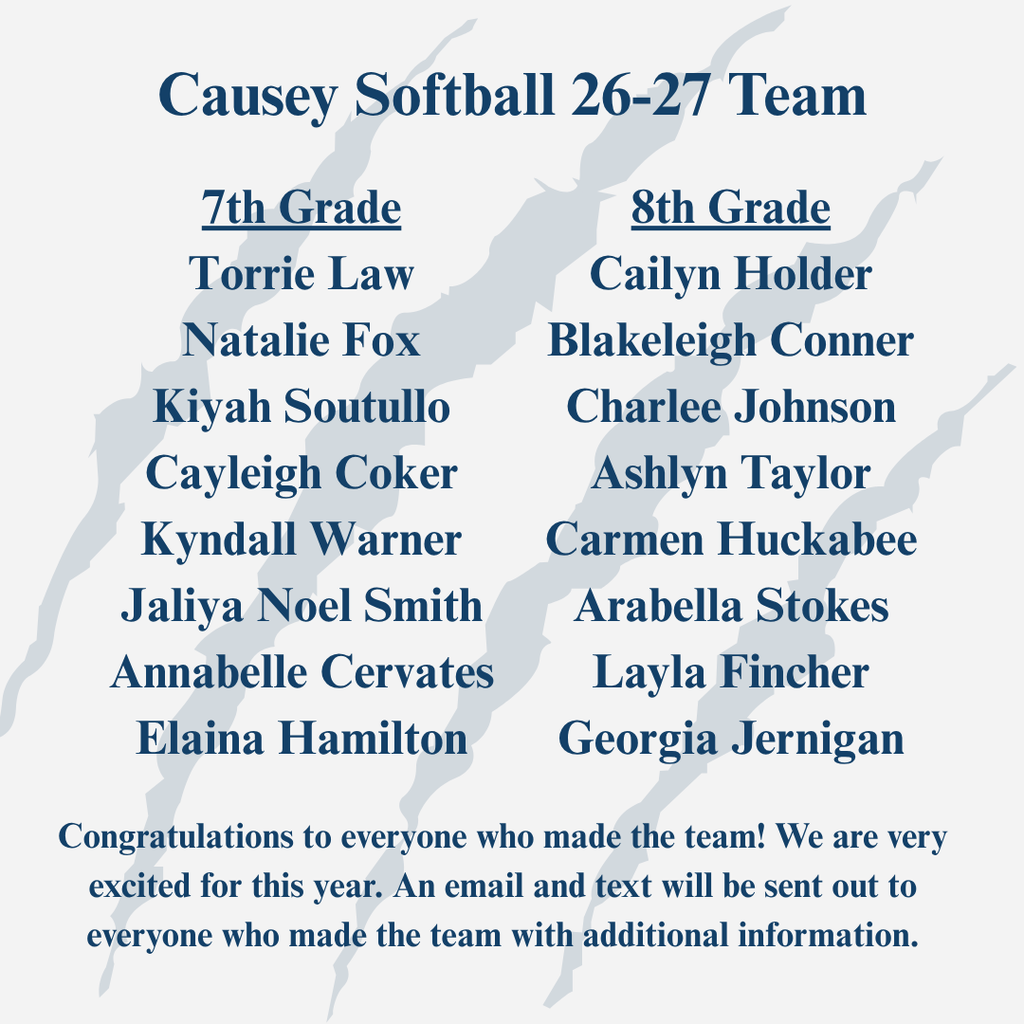 26-27 Softball Team Roster