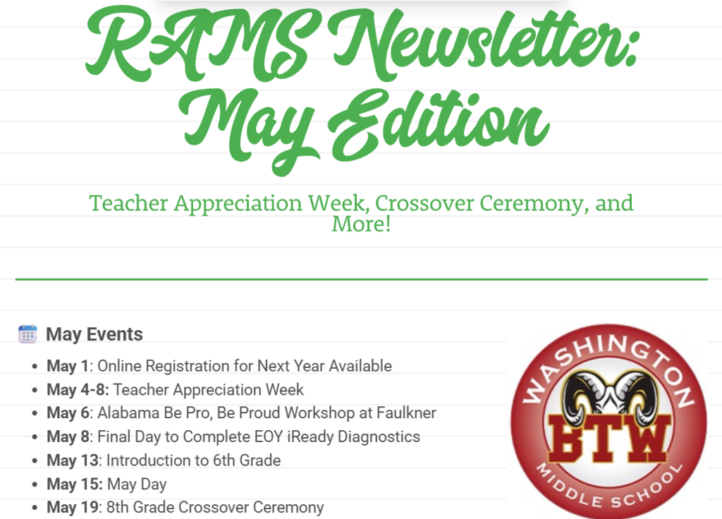 Rams Newsletter-Teacher Appreciation Week, Crossover Ceremony and More listed with dates