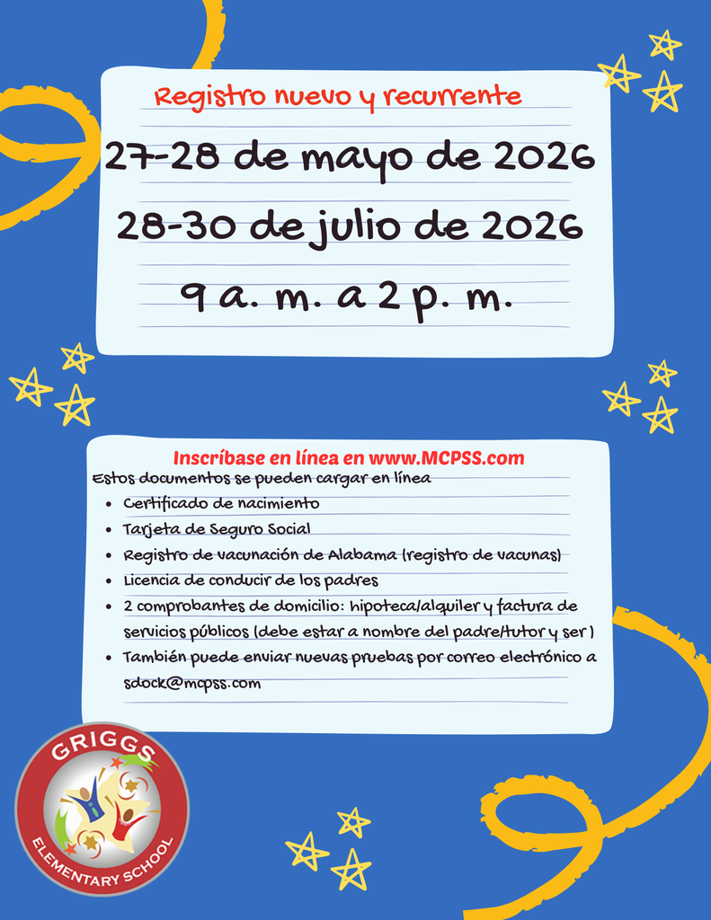 Flyer for Registration 2026-2027 in Spanish