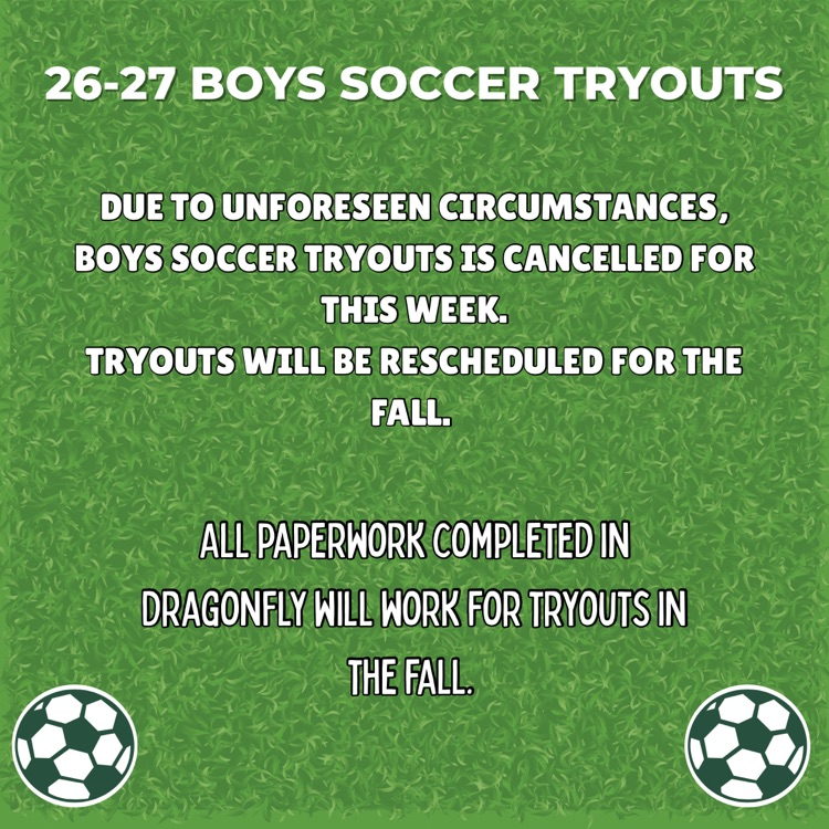 Boys Soccer tryouts rescheduled for fall
