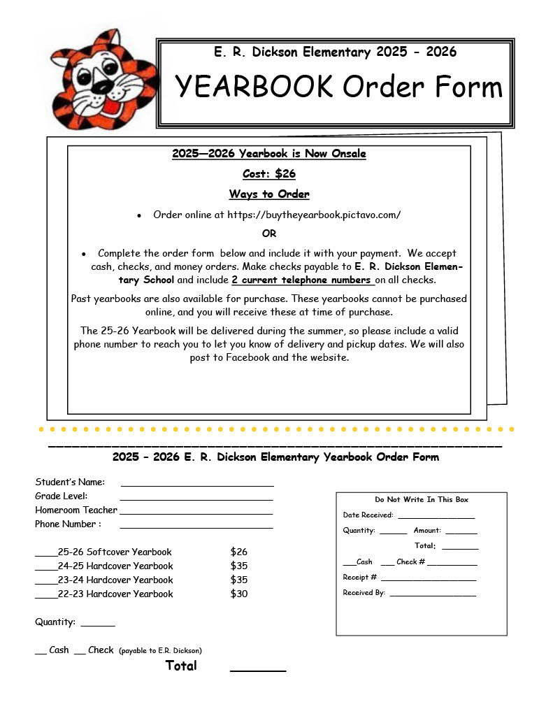 Yearbook Order Form can be found on school website documents.