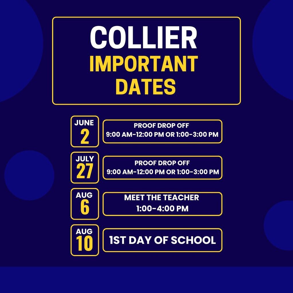 Collier important summer dates