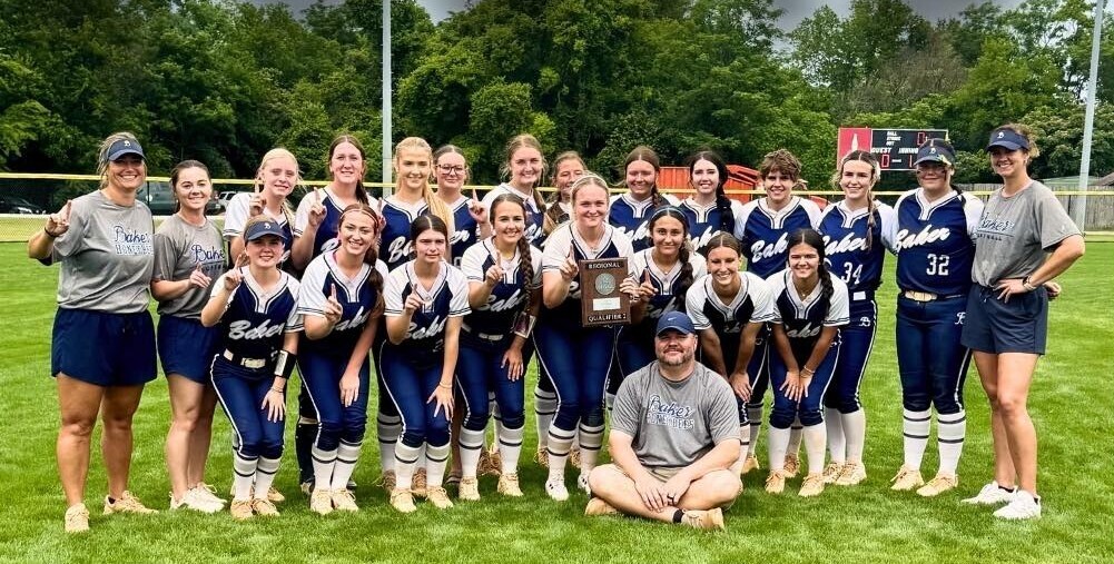 Group photo of the Baker Honeybees softball team